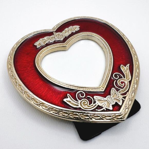 Vintage Heart Shaped Red Enameled Photo Frame w Ornate Gold Tone Accents (EUC) - Picture 6 of 10